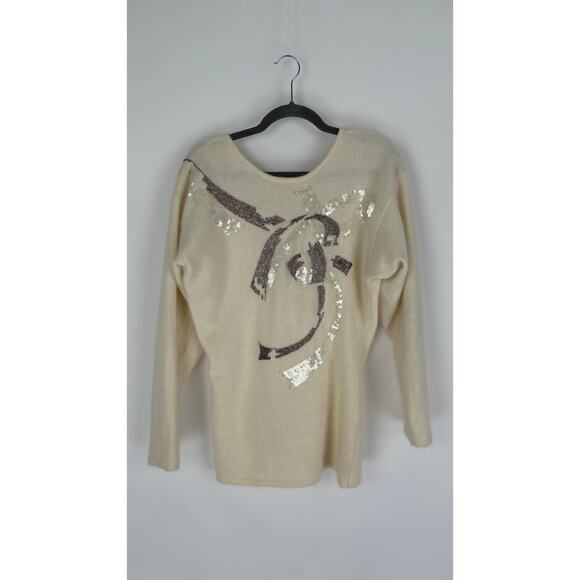Gillian Sportswear Vintage Angora Lambswool Sequin Sweater Women Medium Cream - Picture 7 of 9